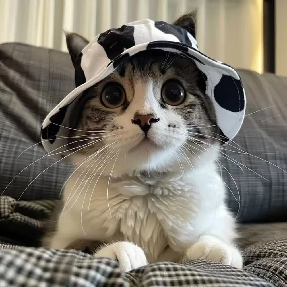 2Pcs Pet Bucket Hat Set Cow Print & Yellow
